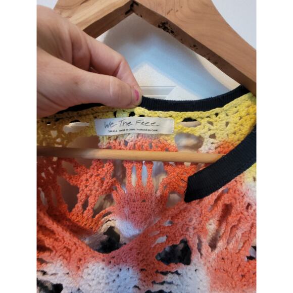 Free People Joshua Tee Crochet Pastel Open Weave Knit Tshirt Small - Picture 3 of 6